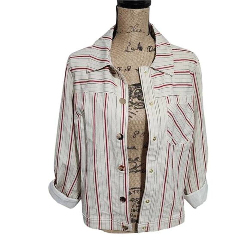 Chico's red and tan super cute nautical striped lined jacket size 1‎ medium